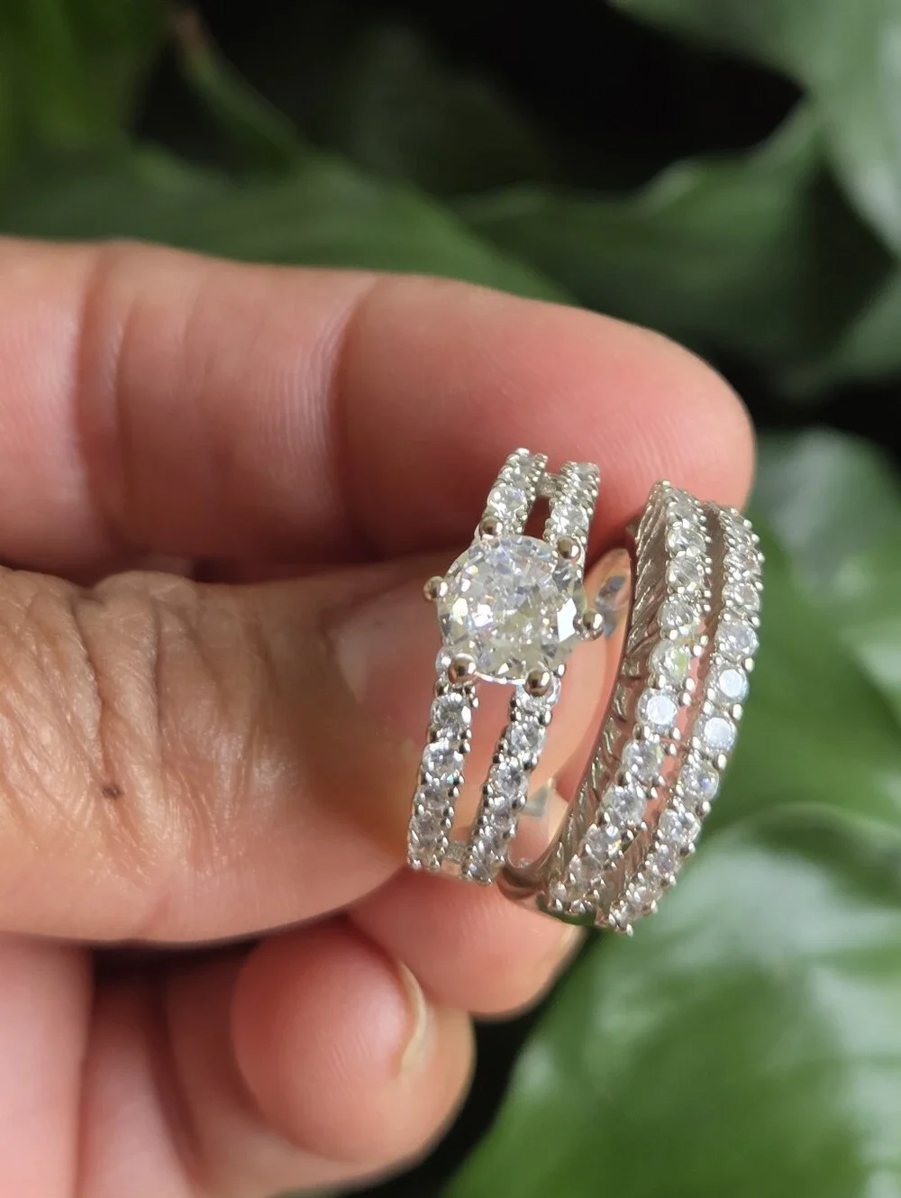 Rhinestone Wedding Ring Set. Size 6.5